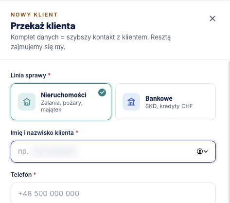Portal partnera - zglaszanie sprawy klienta
